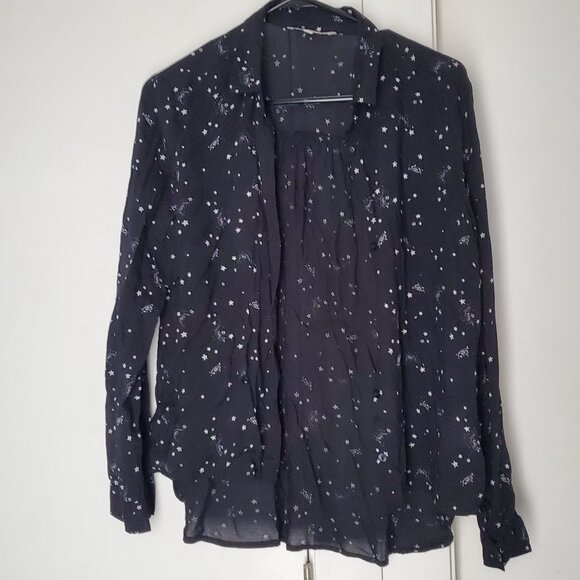 Black Celestial Button-up Blouse - Size 12 - Picture 4 of 10